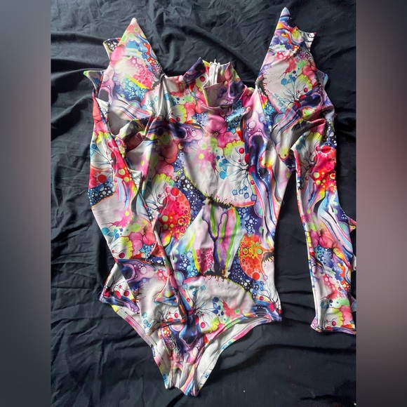 Coquetry Clothing custom made Spiked Mega Sharp Shoulder Romper Dreamscape Print - Picture 10 of 12